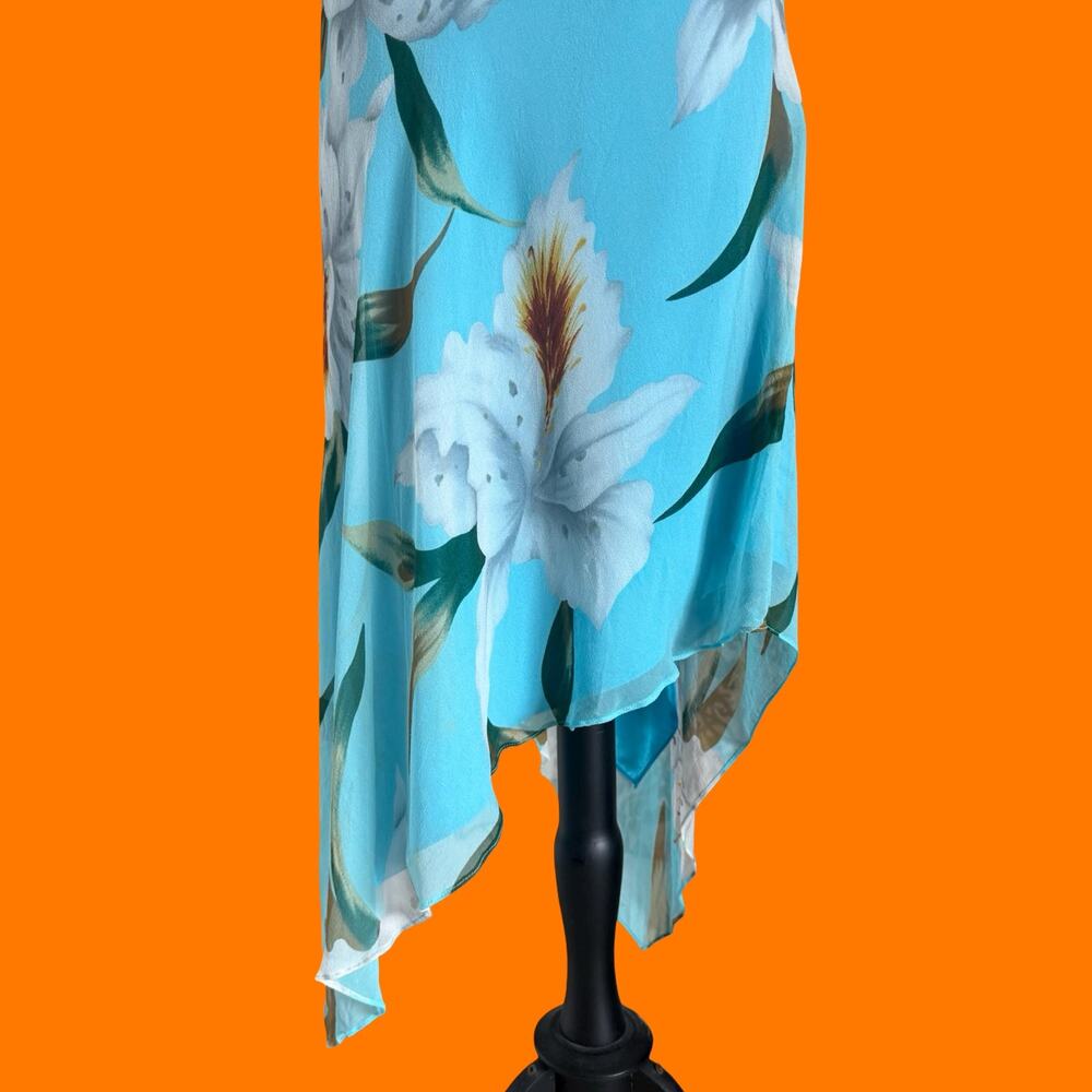 00's vintage floral 100% silk cowl neck asymmetrical y2k dress Size 6 - Picture 3 of 9